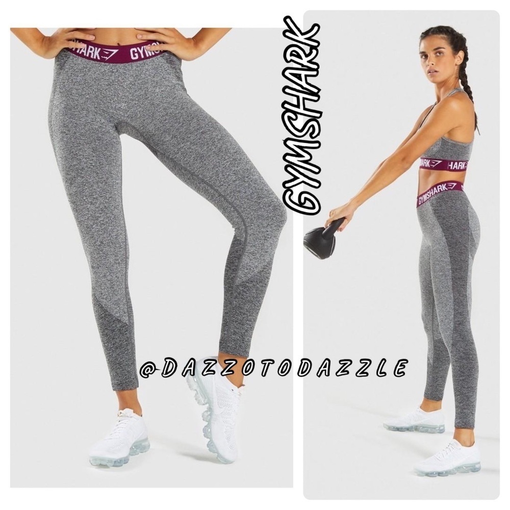 GYMSHARK Gray Maroon Flex Leggings | Small​​​​